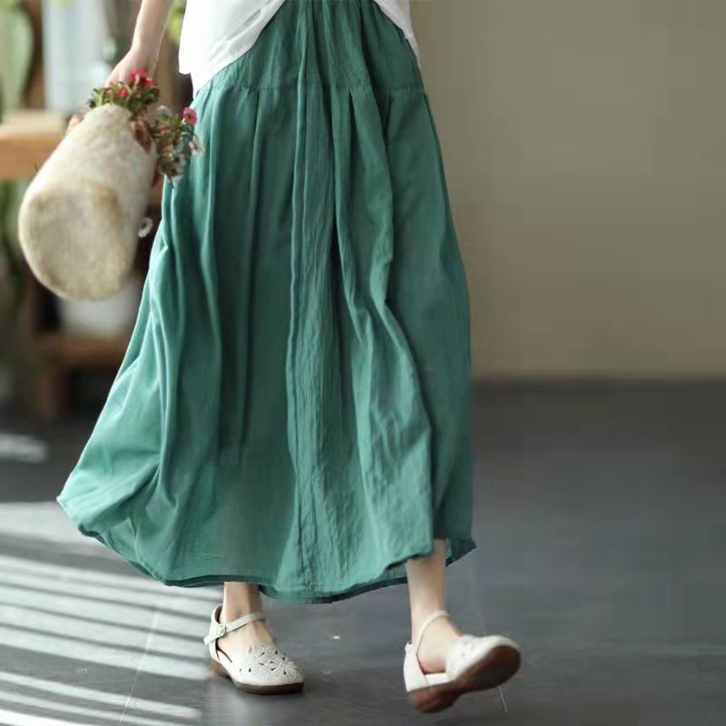 Double-Layer Cotton Linen Flowy Maxi Skirt