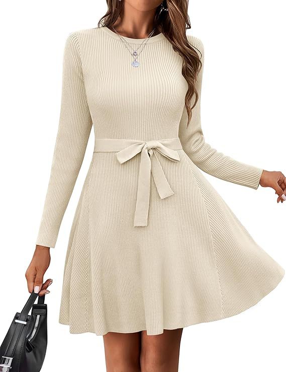 Ribbed Knit Long Sleeve Dress with Belt