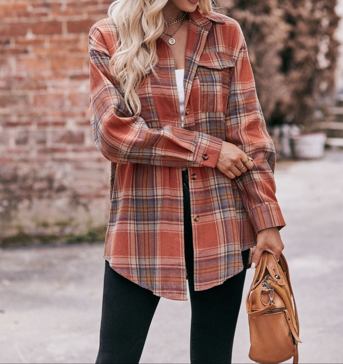 Women's Color Block Plaid Button-Up Shirt