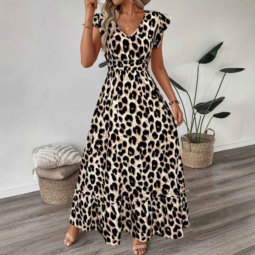 Leopard Print Ruffled Maxi Dress