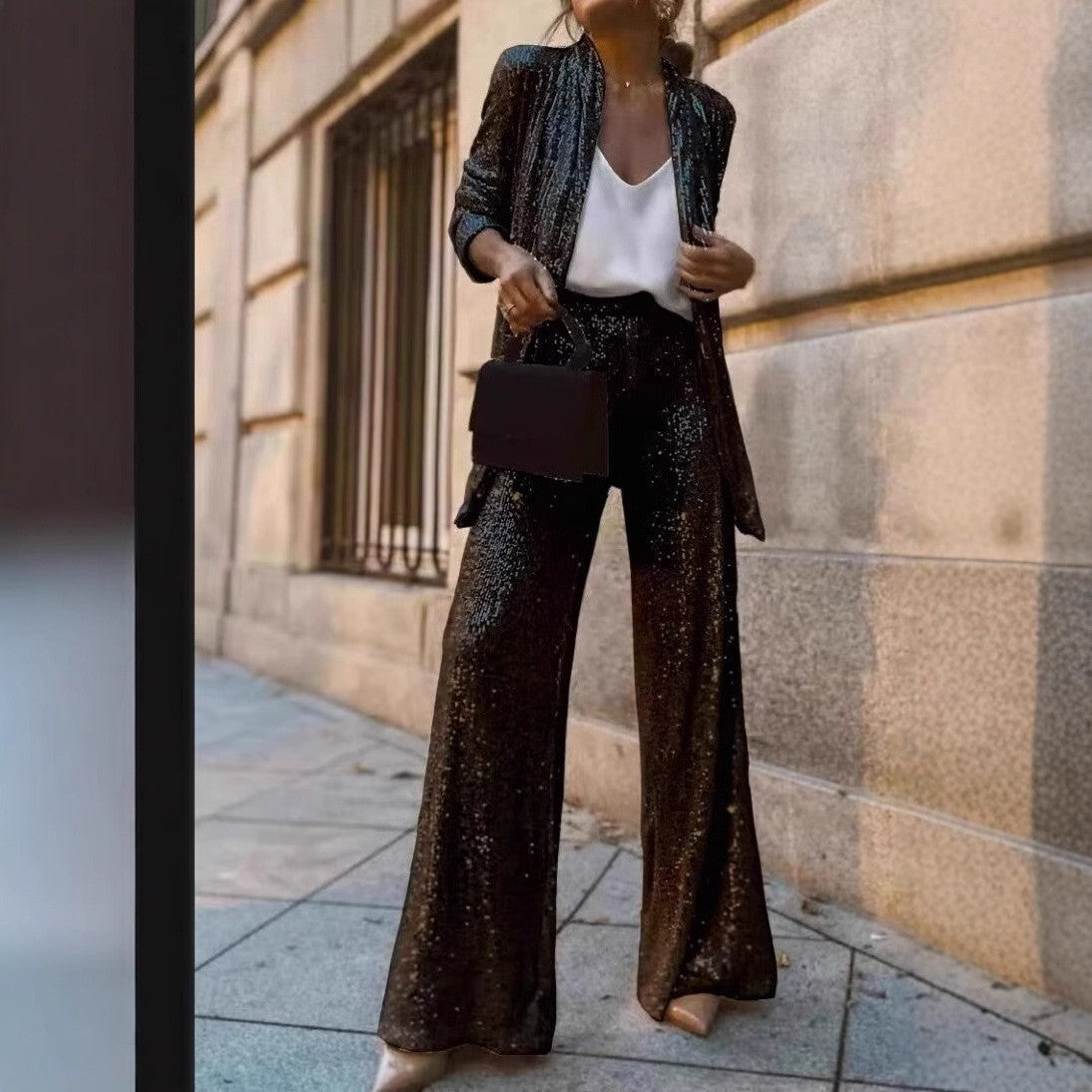 Sequin Statement Jacket and Straight-Leg Pants Set