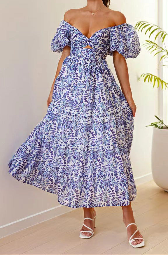 Women Printed Puff Sleeve Maxi Dress