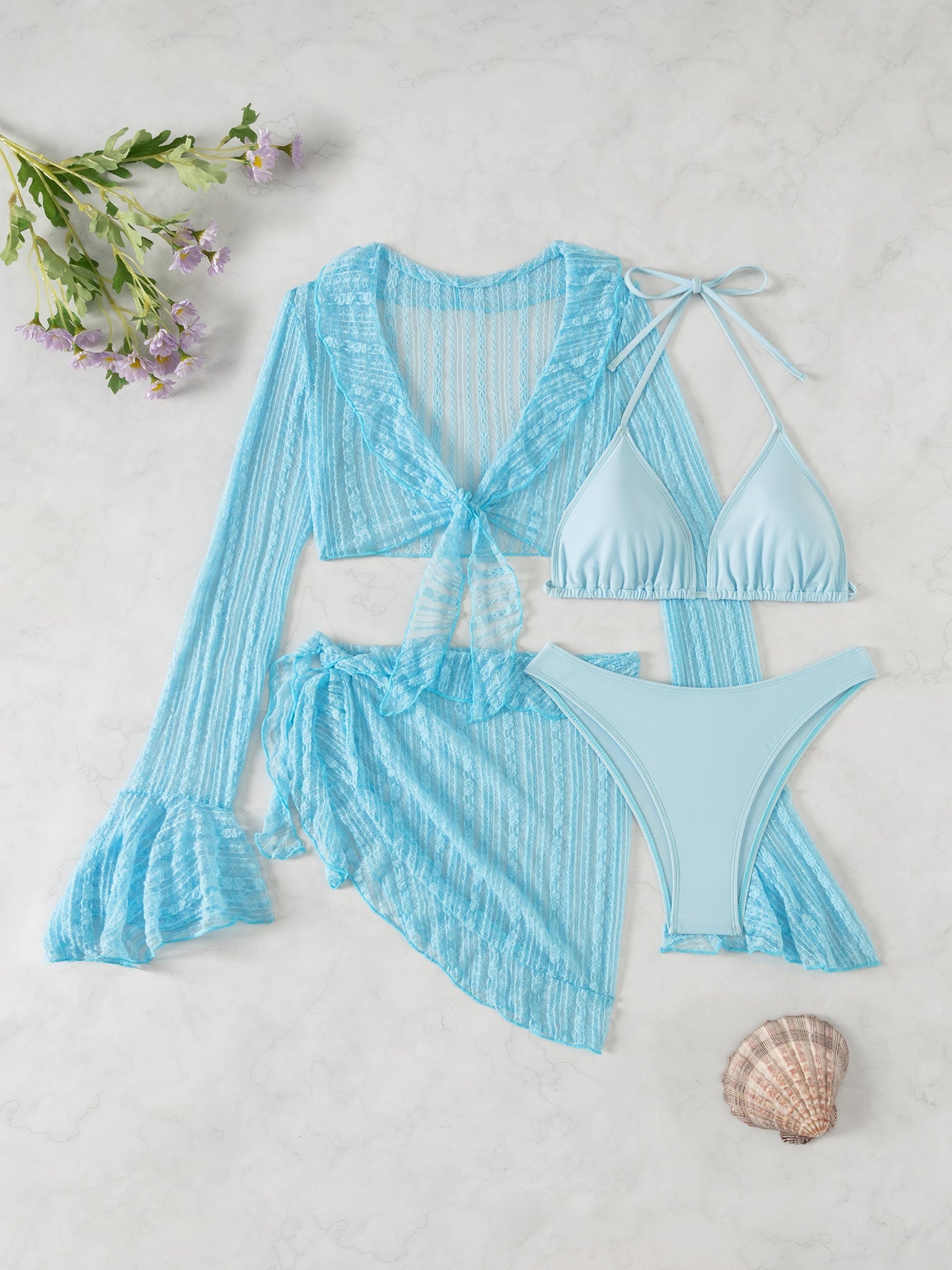 Sheer Mesh Long Sleeve Swim Set