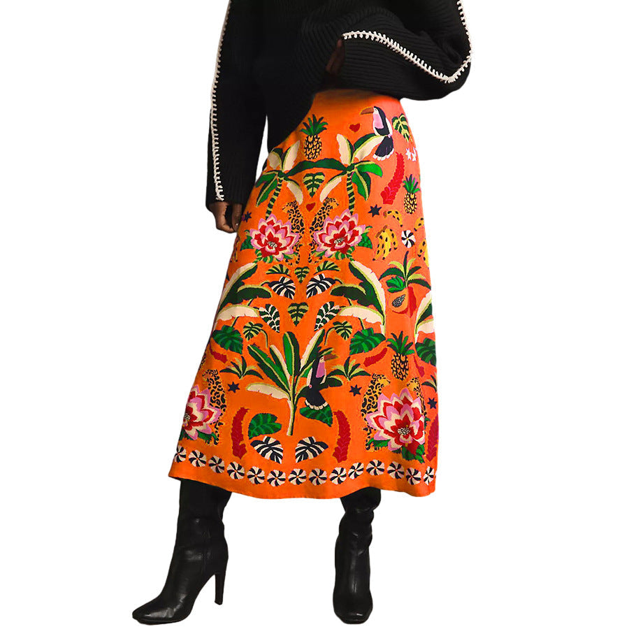 Tropical Print Vintage Midi Skirt