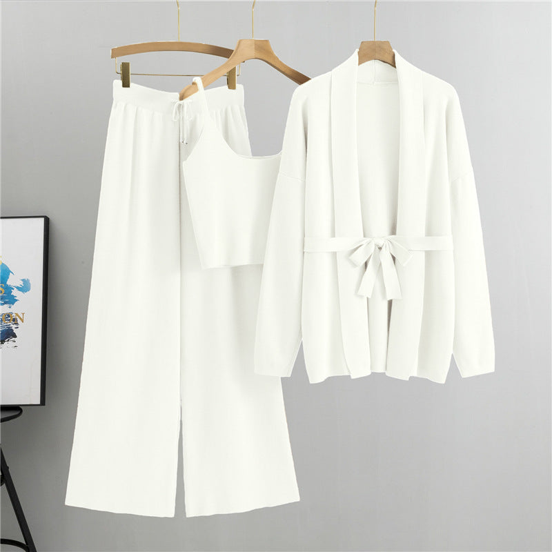 Knit Cardigan Camisole and Wide-Leg Pants Set