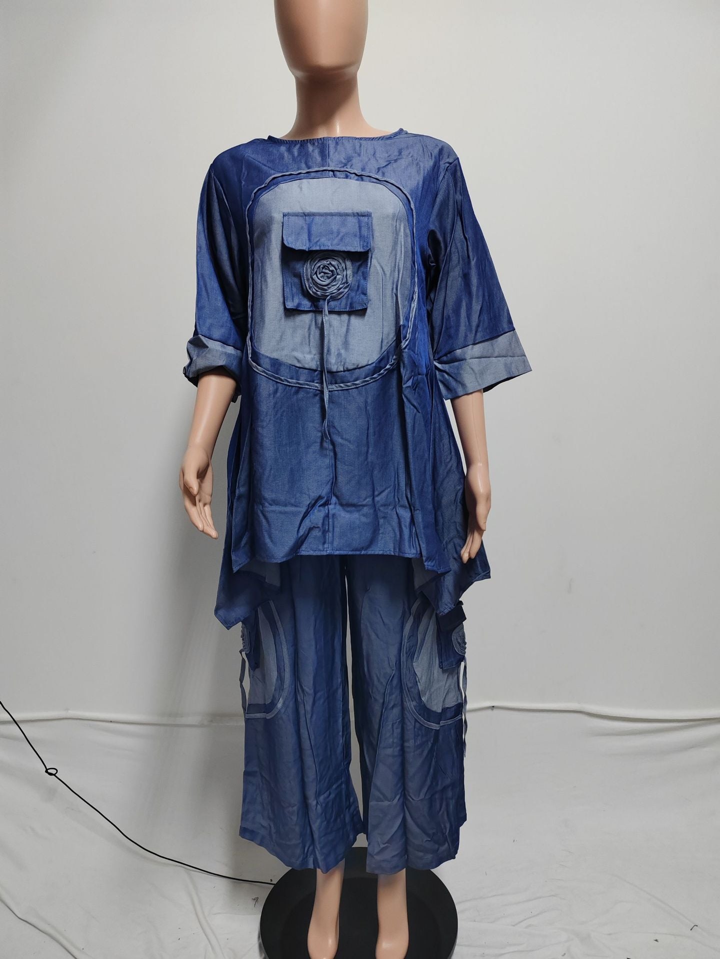 Faux Denim Pocket Two-Piece Set