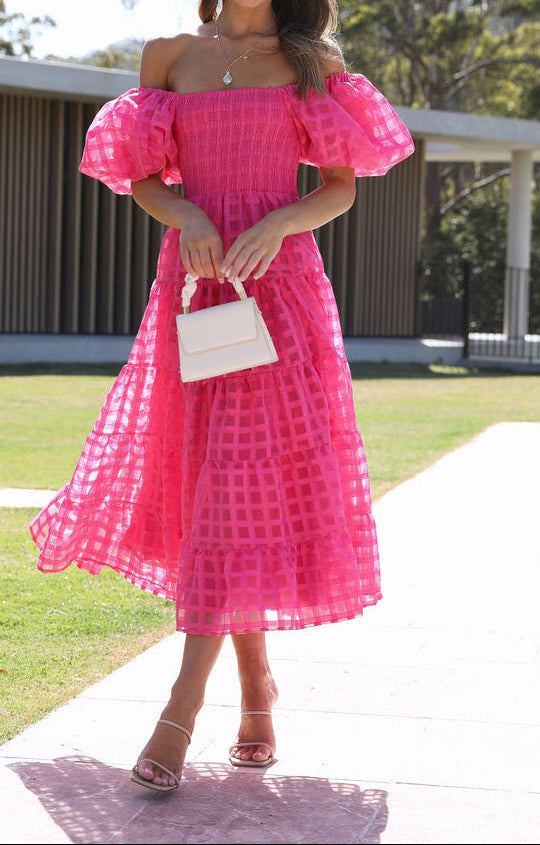 Women Off Shoulder Lantern Sleeve Dress