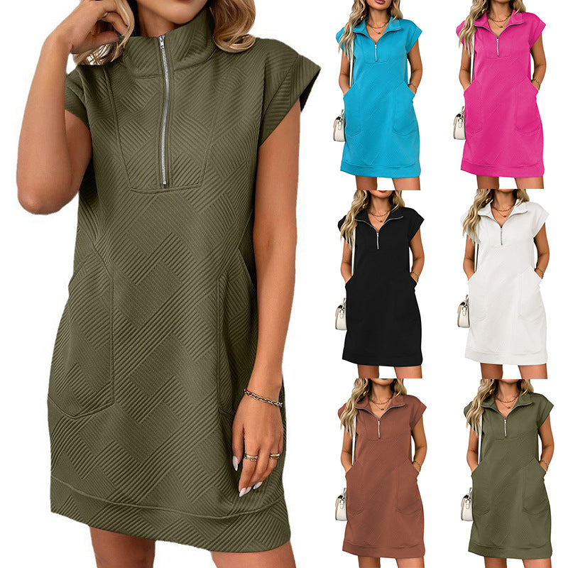 Zip-Up Pocketed Casual Dress