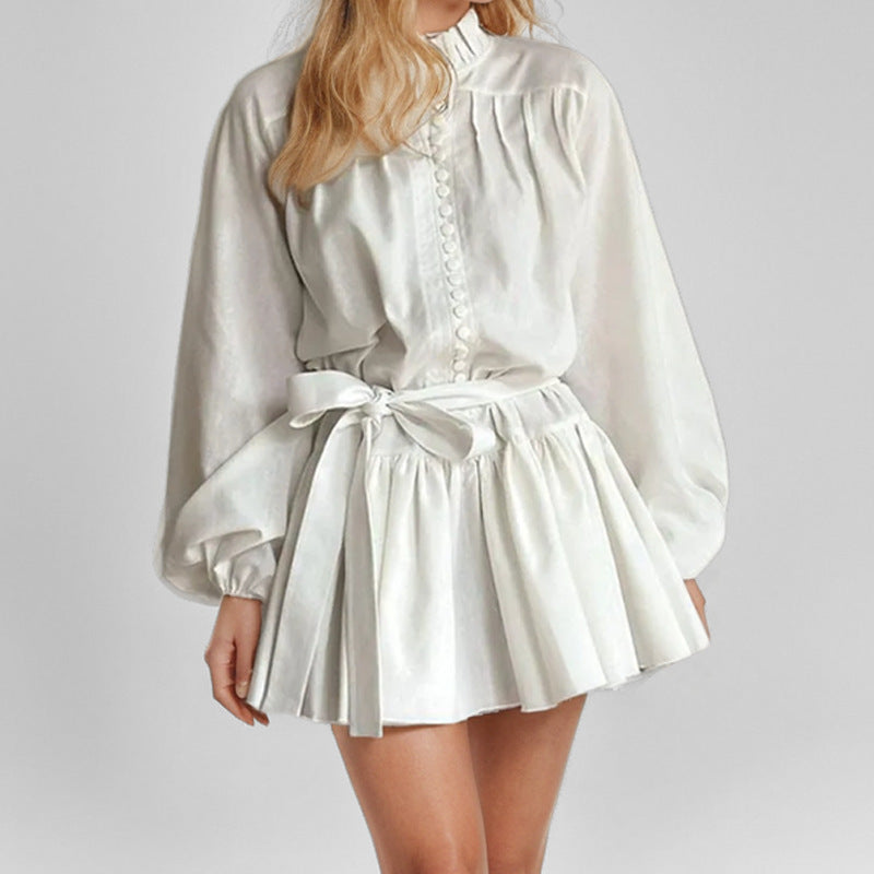 Floral Print Long Sleeve Tie-Waist Dress