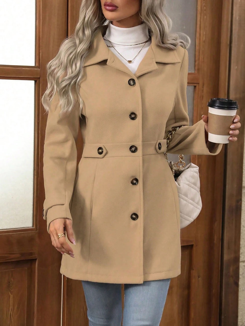 Tailored Lapel Button Wool-Blend Coat