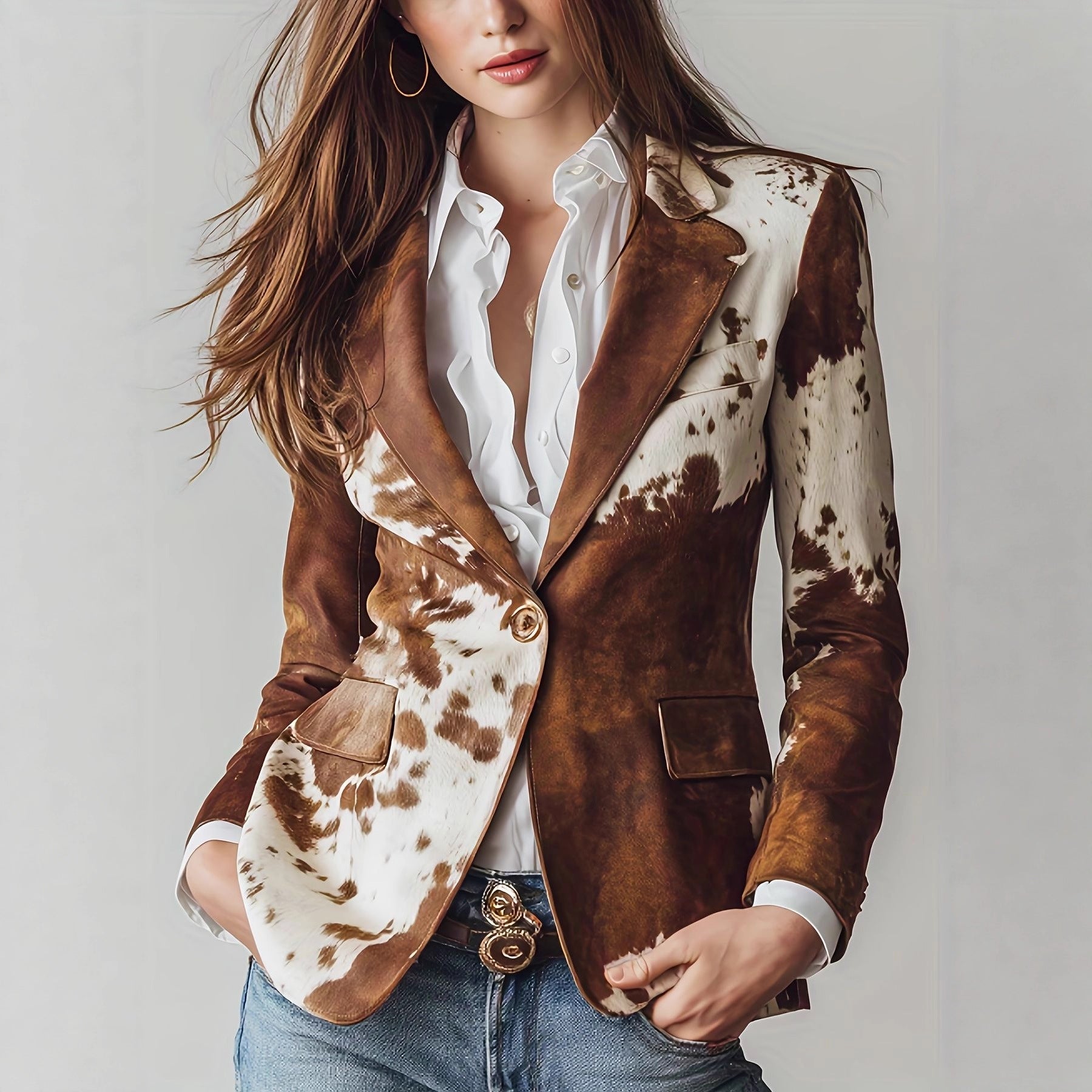 Printed Suede Single-Breasted Jacket