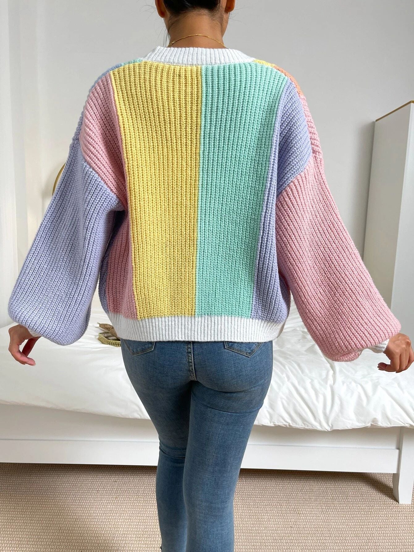 Women Color Block Knit Cardigan