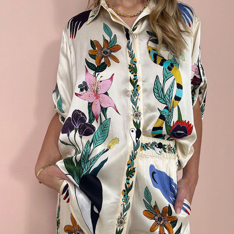 Printed Shirt and Pants Relaxed Set