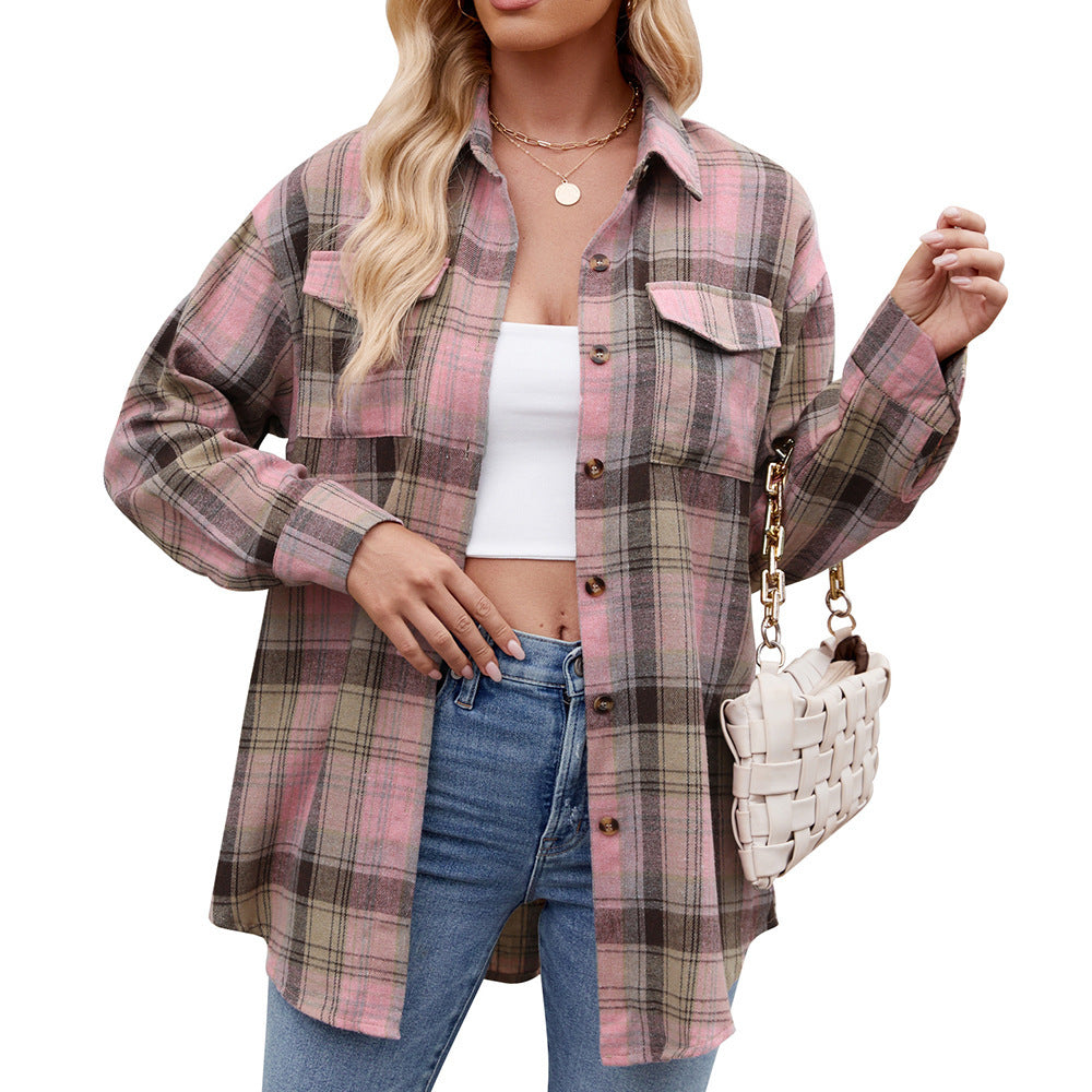 Plaid Button-Down Shirt with Tied Front