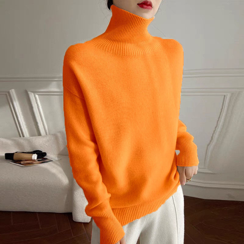 Relaxed High-Neck Knit Pullover Sweater