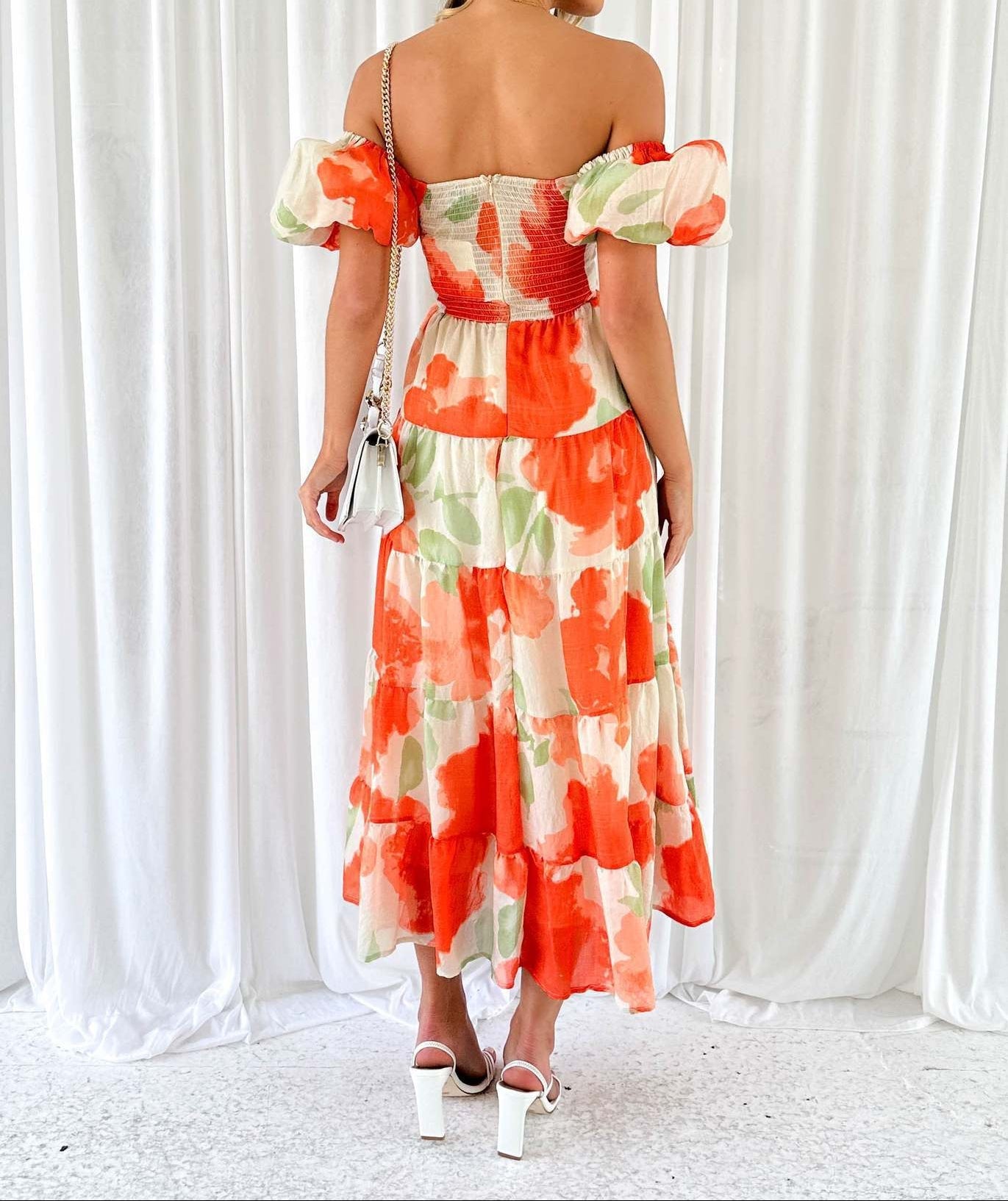 Women Printed Puff Sleeve Maxi Dress