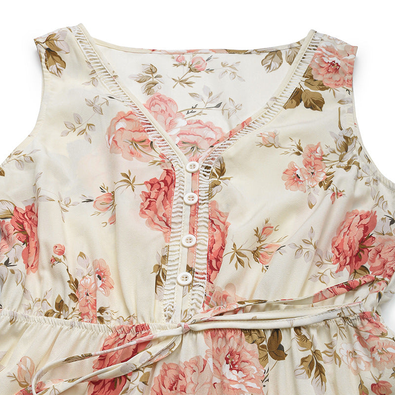 Women Floral Print Lace Patchwork Dress