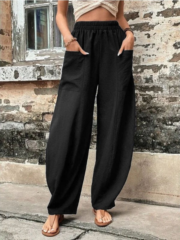 High-Waist Tapered Elastic Waist Pants