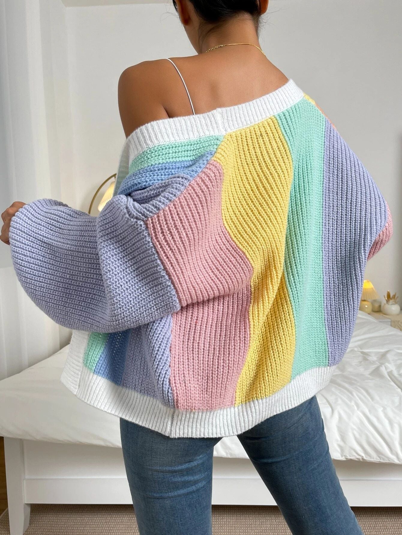 Women Color Block Knit Cardigan