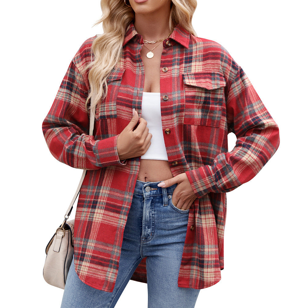 Plaid Button-Down Shirt with Tied Front