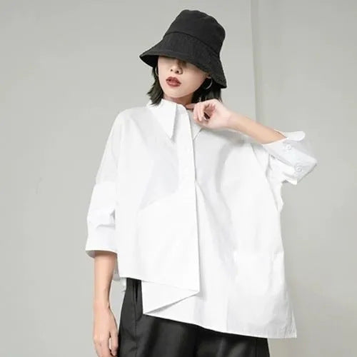 Irregular Collared Three Quarter Sleeve Lightweight Shirt