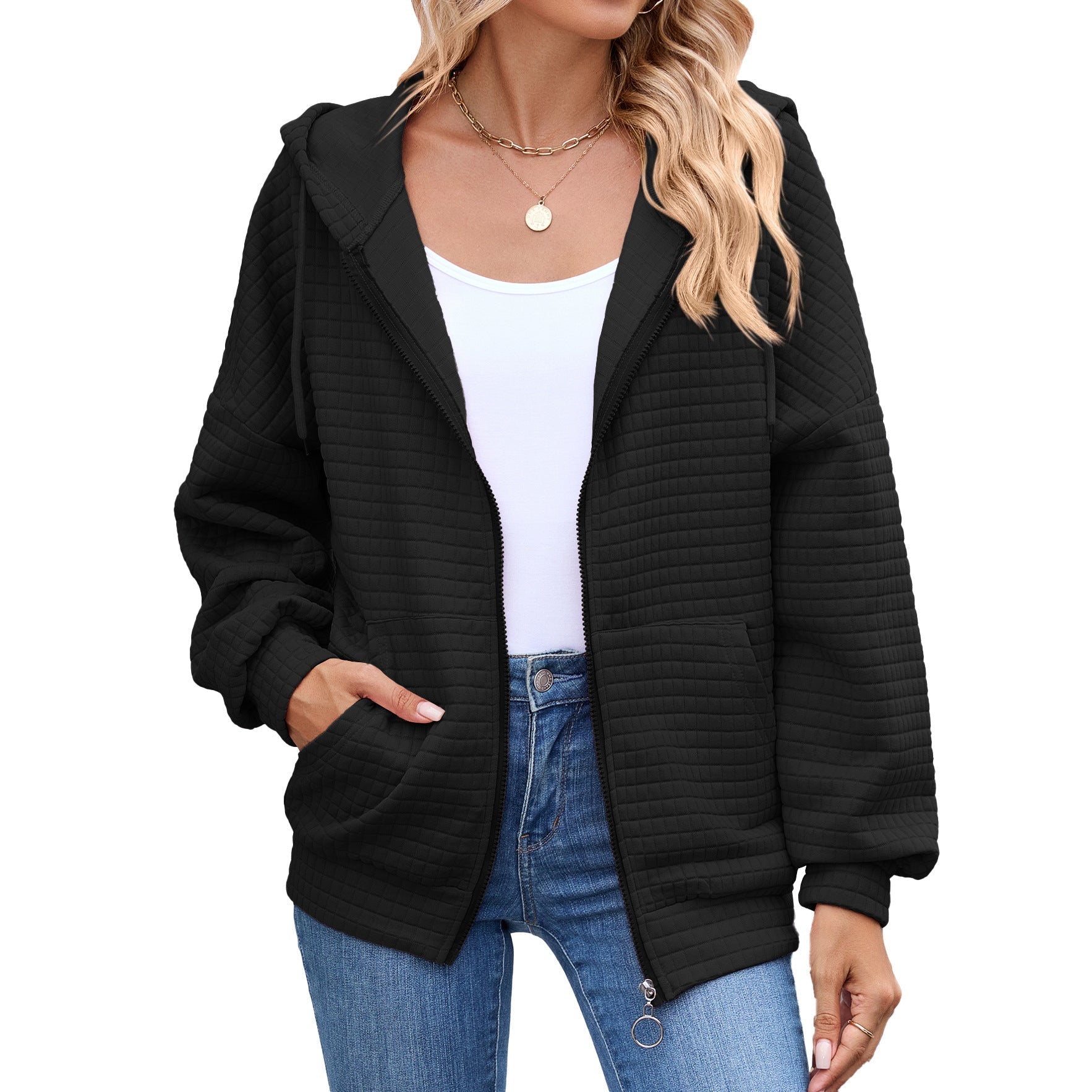 Women's Solid Zip Hooded Sweatshirt