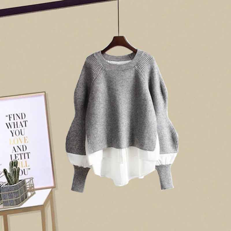 Layered Shirt Collar Knit Sweater Top
