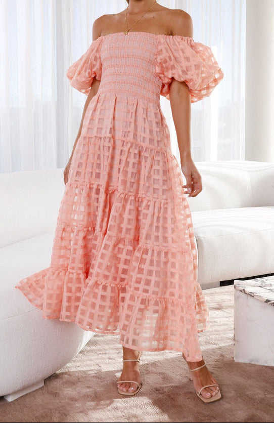 Women Off Shoulder Lantern Sleeve Dress