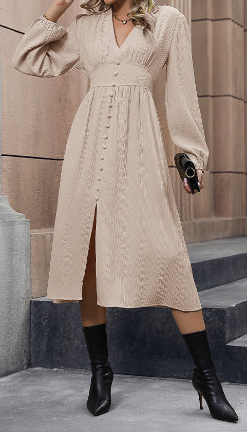 Women's V Neck Long Sleeve Work Dress