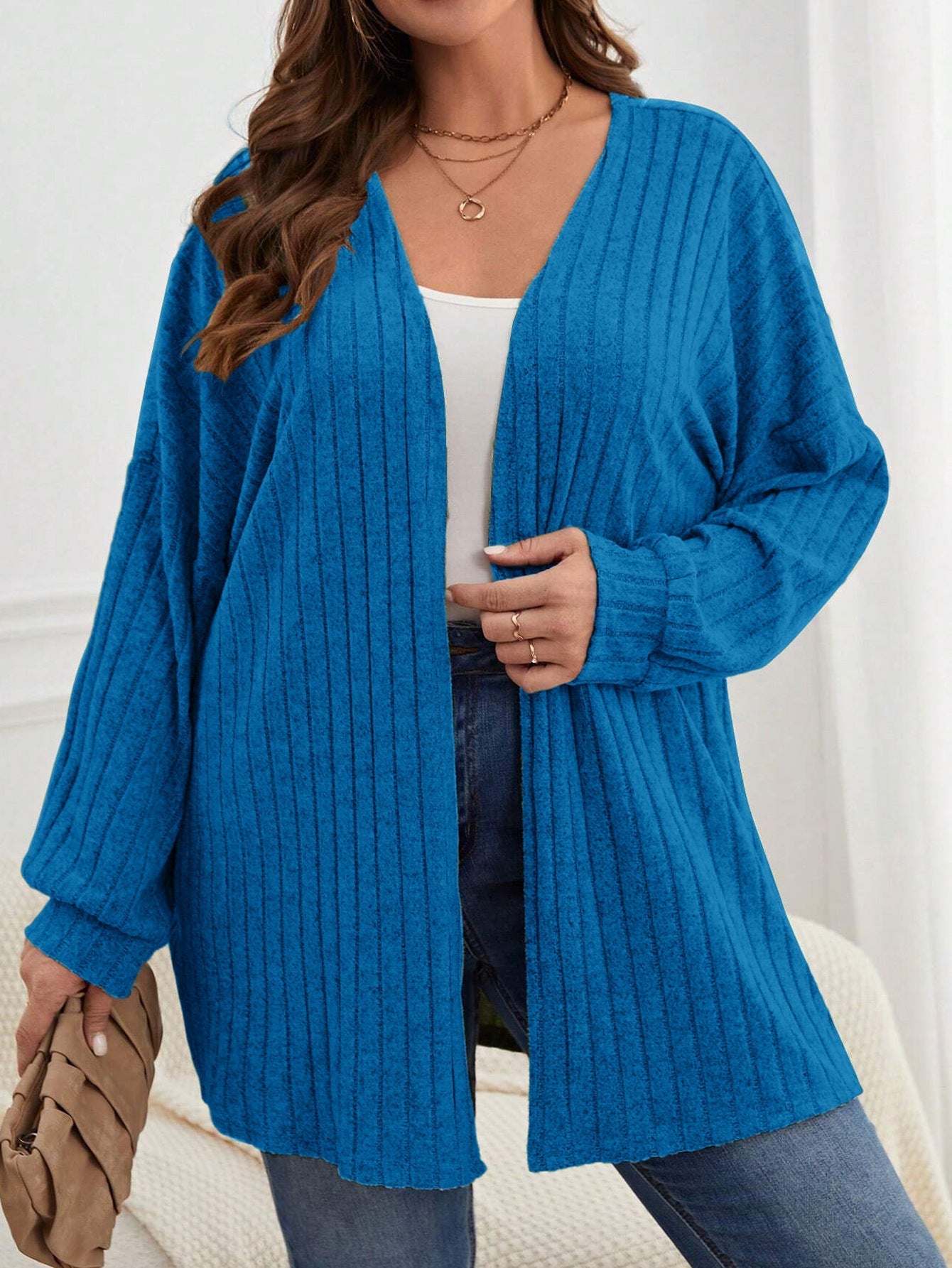 Ribbed Open Front Cardigan