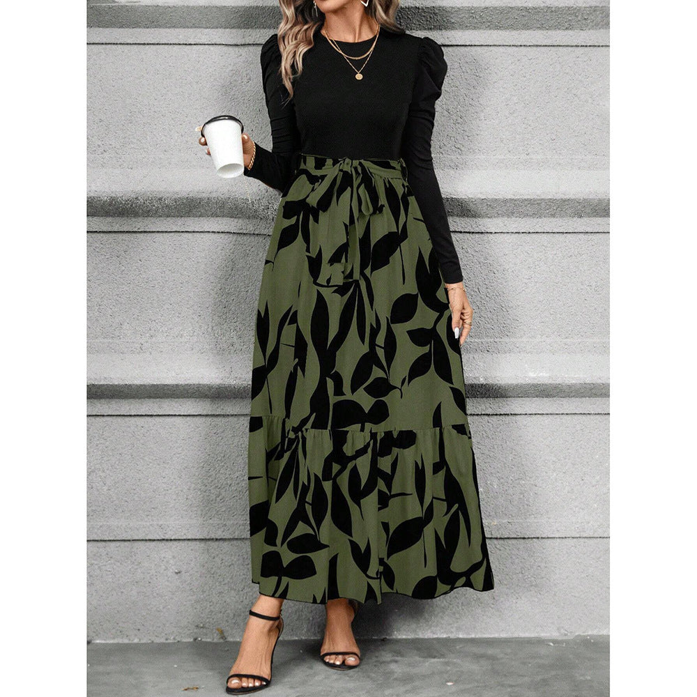 Floral Print Long Sleeve Dress with Belted Waist