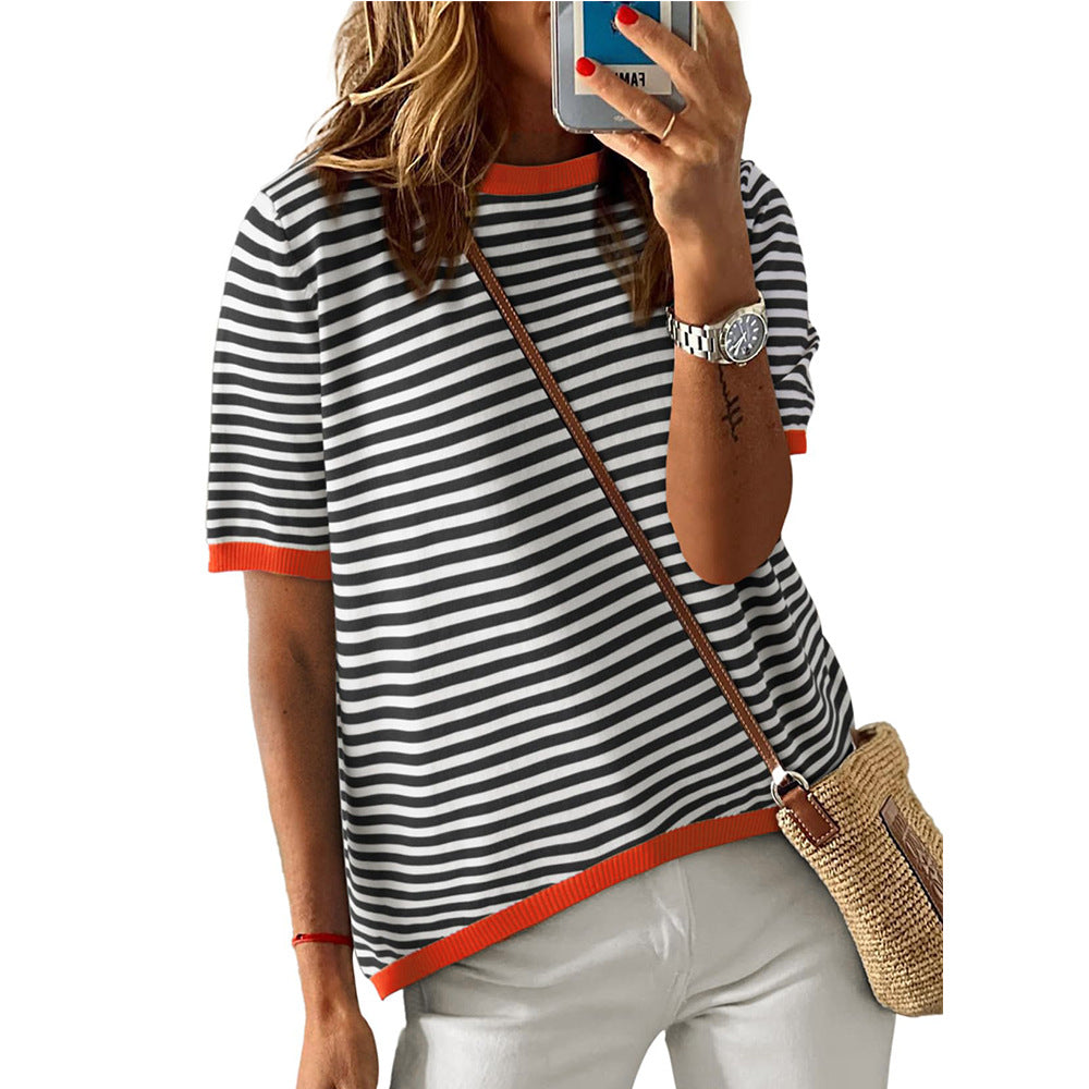 Striped Short Sleeve Casual Top