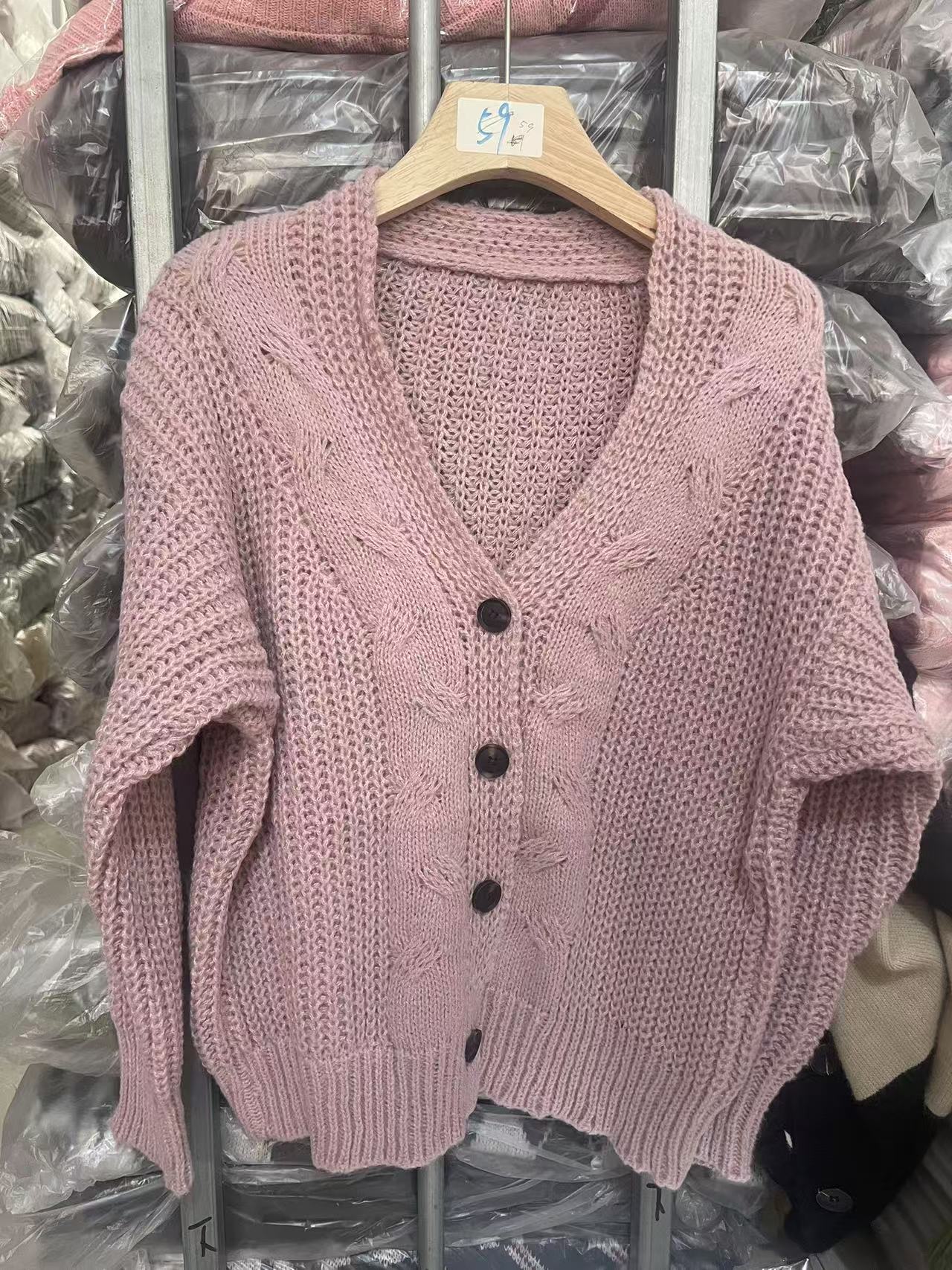 Relaxed V-Neck Puff Sleeve Knit Cardigan