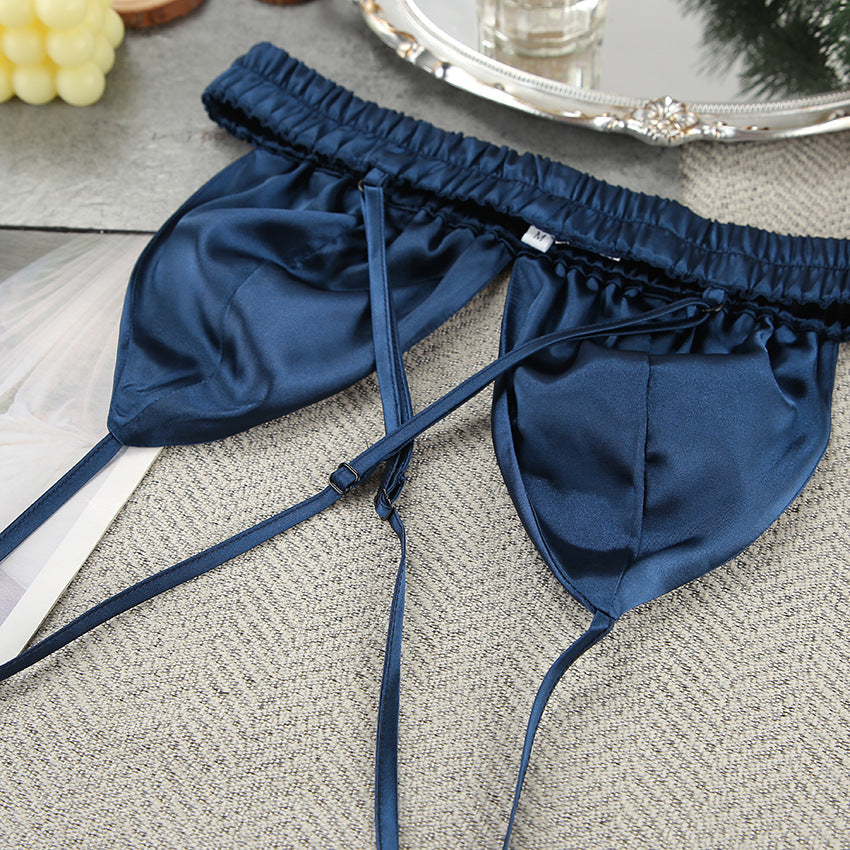 Faux Silk Feather Pajama Set Women Robe Lingerie 3 Piece
