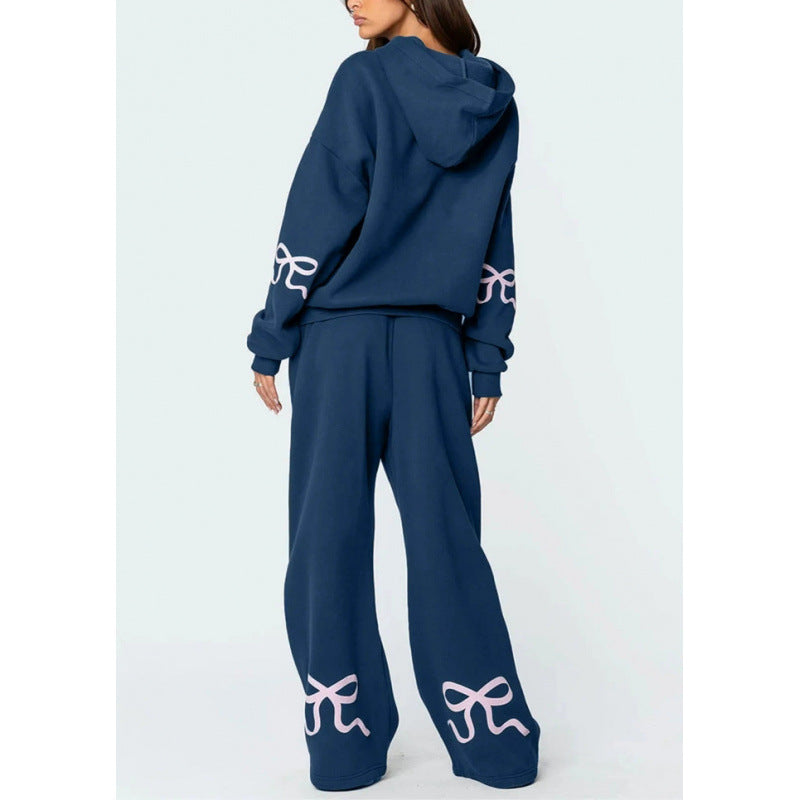Thick Crew Neck Sweatshirt and Wide-Leg Pants Set