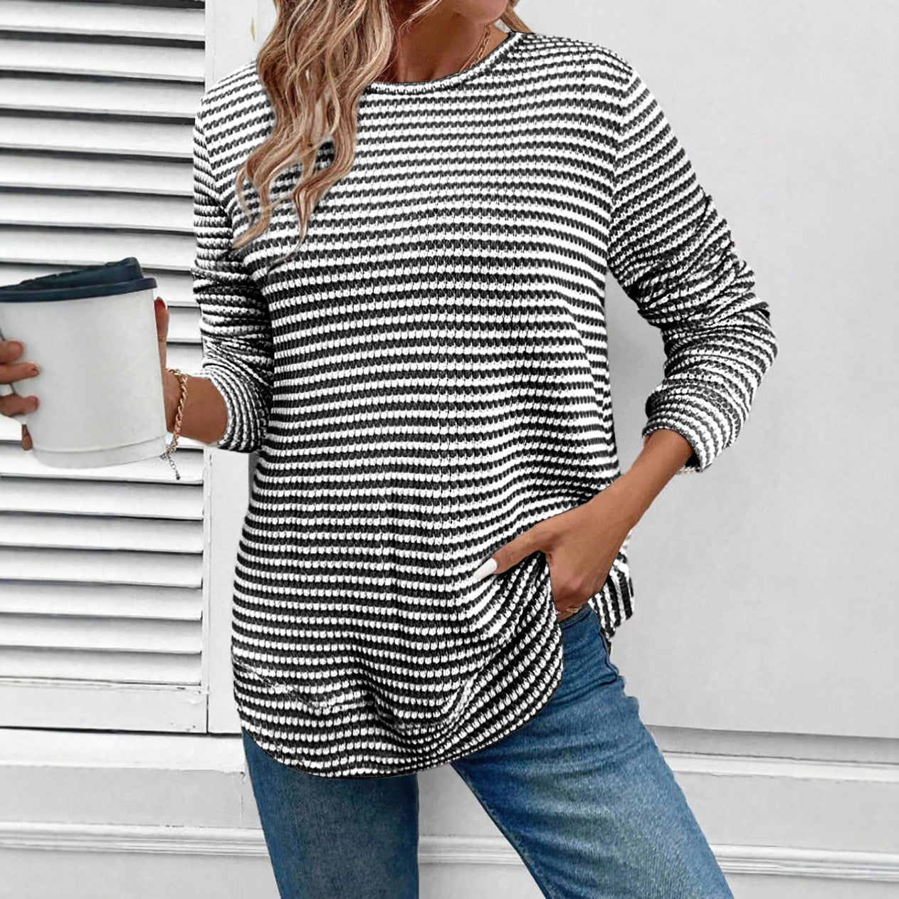 Striped Long Sleeve Casual Top