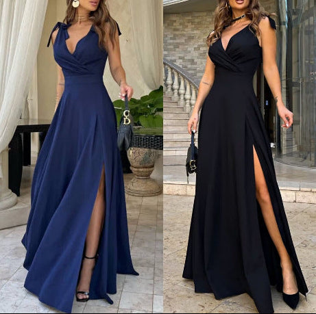V-Neck Wrap Maxi Dress with Side Slits