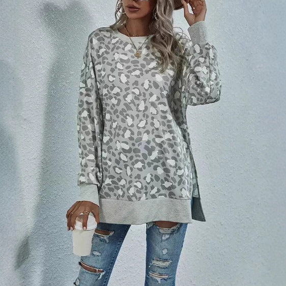Printed Round Neck Long Sleeve Casual Sweatshirt