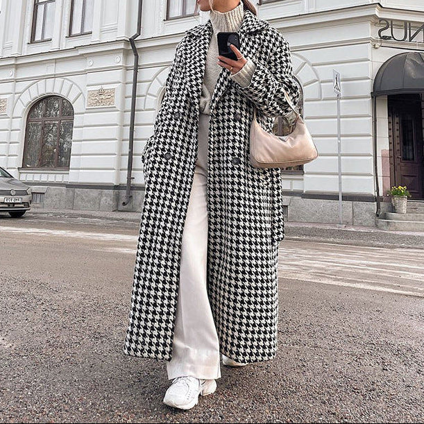 Houndstooth Longline Tailored Trench Coat