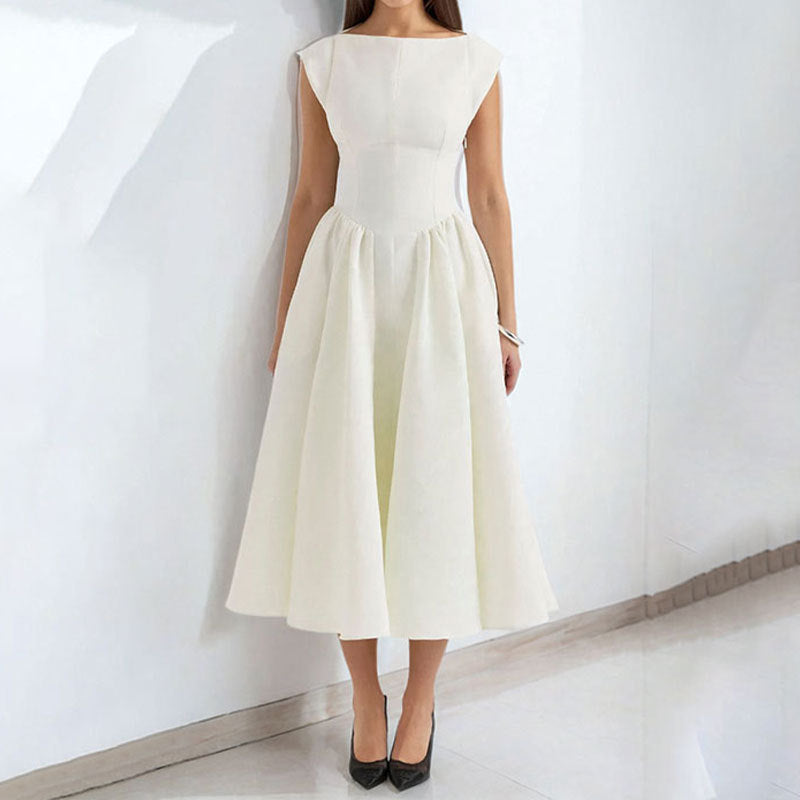 Backless Pleated Fitted Midi Dress