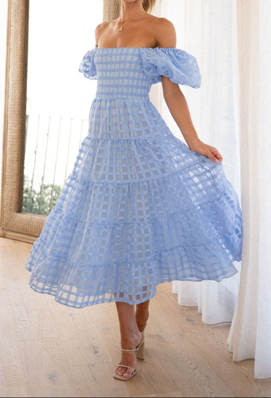 Women Off Shoulder Lantern Sleeve Dress