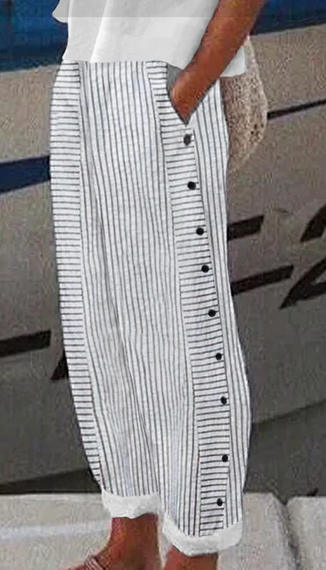 Striped Cotton Relaxed Fit Pants