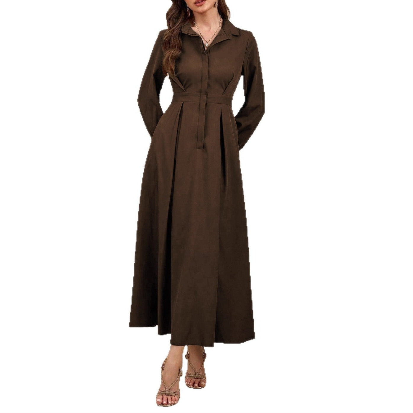 Button-Down Long Sleeve Midi Dress