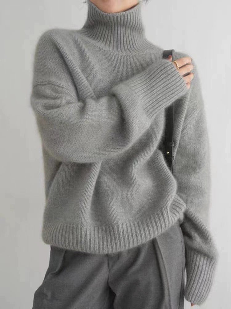 Relaxed High-Neck Knit Pullover Sweater