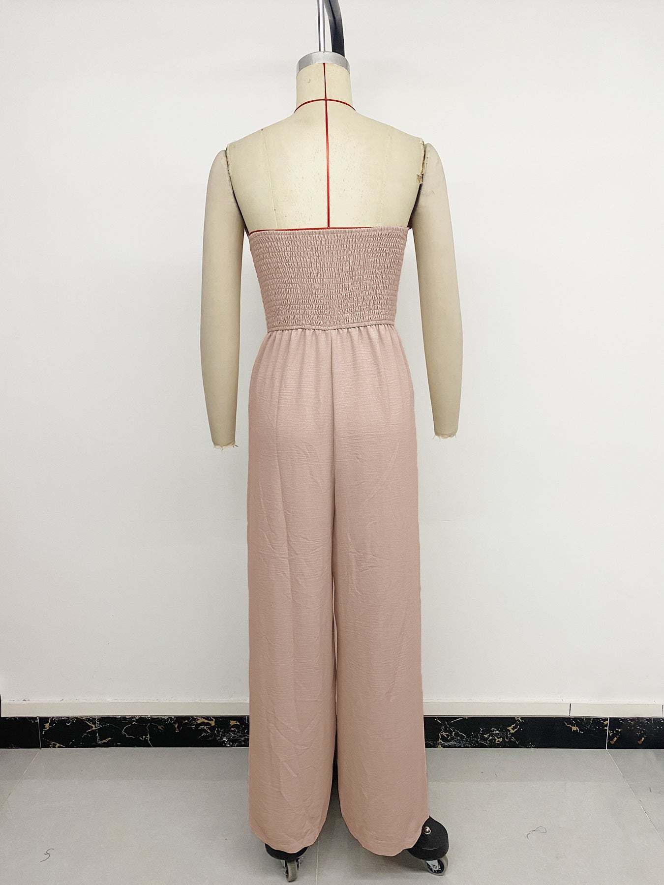 Strapless Smocked Backless Wide Leg Jumpsuit