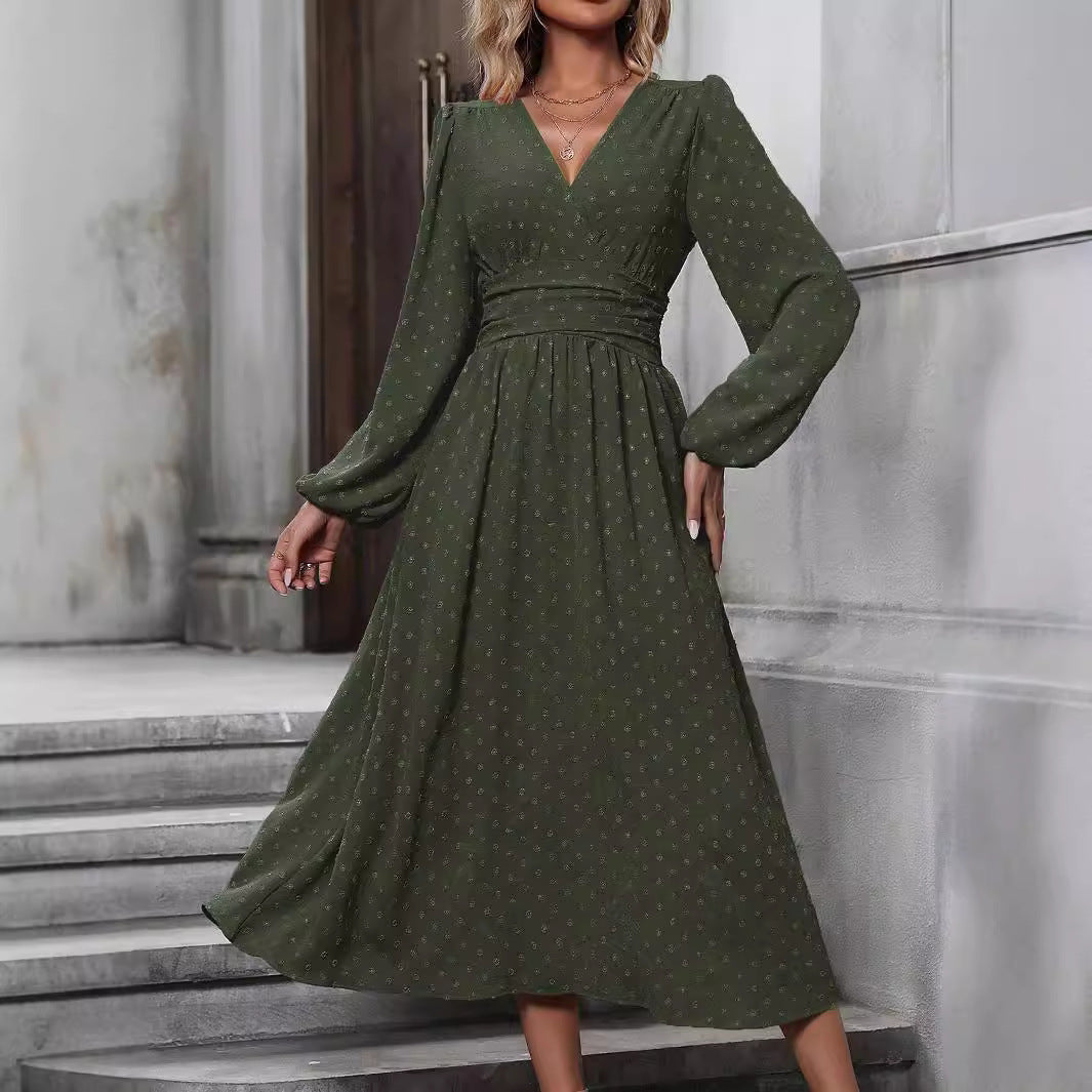 V-Neck Long Sleeve Floral Print Dress