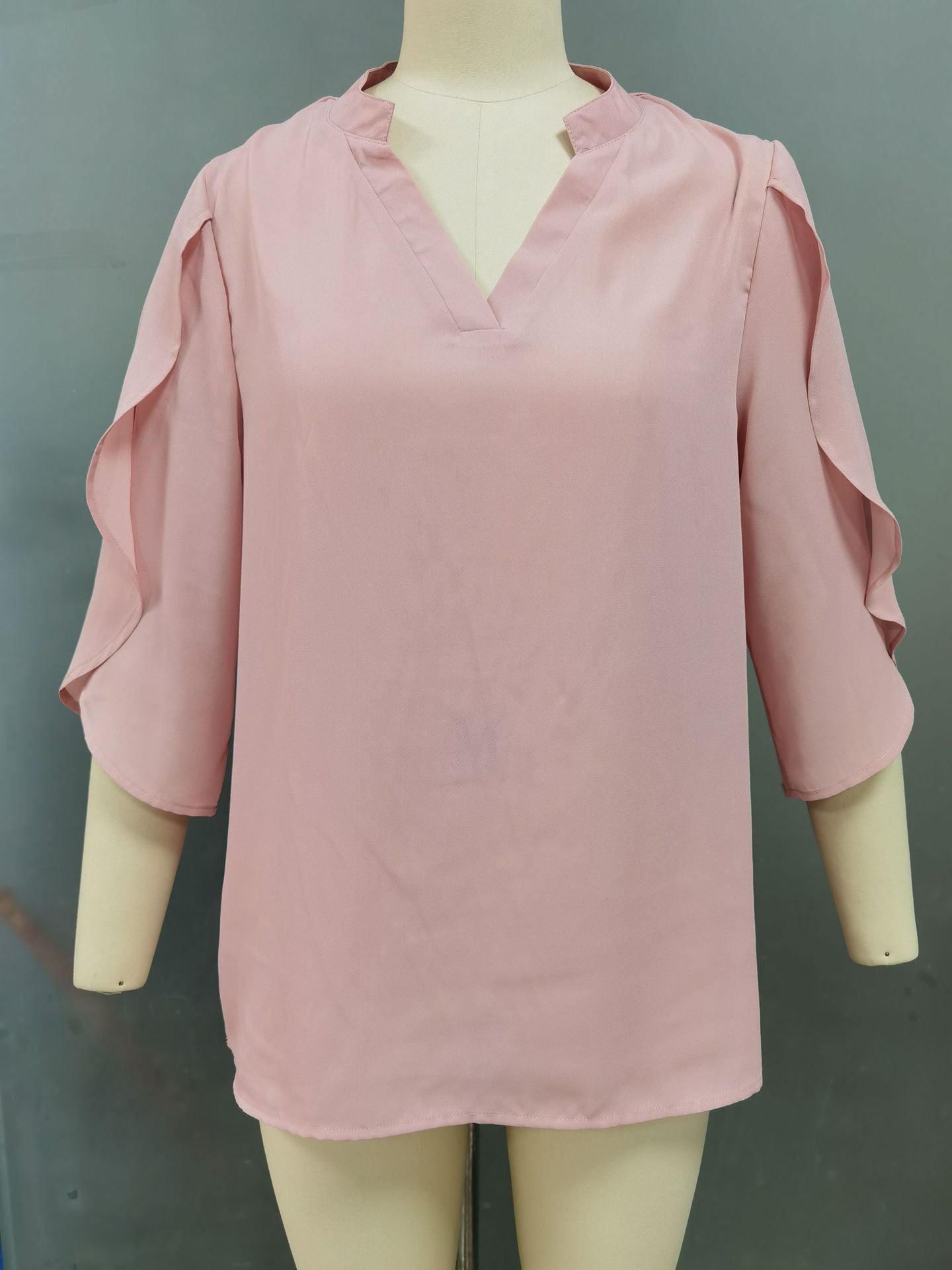 Women's Loose V-Neck Chiffon Blouse Solid Casual Top