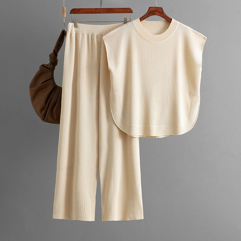 Sleeveless Knit Top & Wide-Leg Pants Two-Piece Set