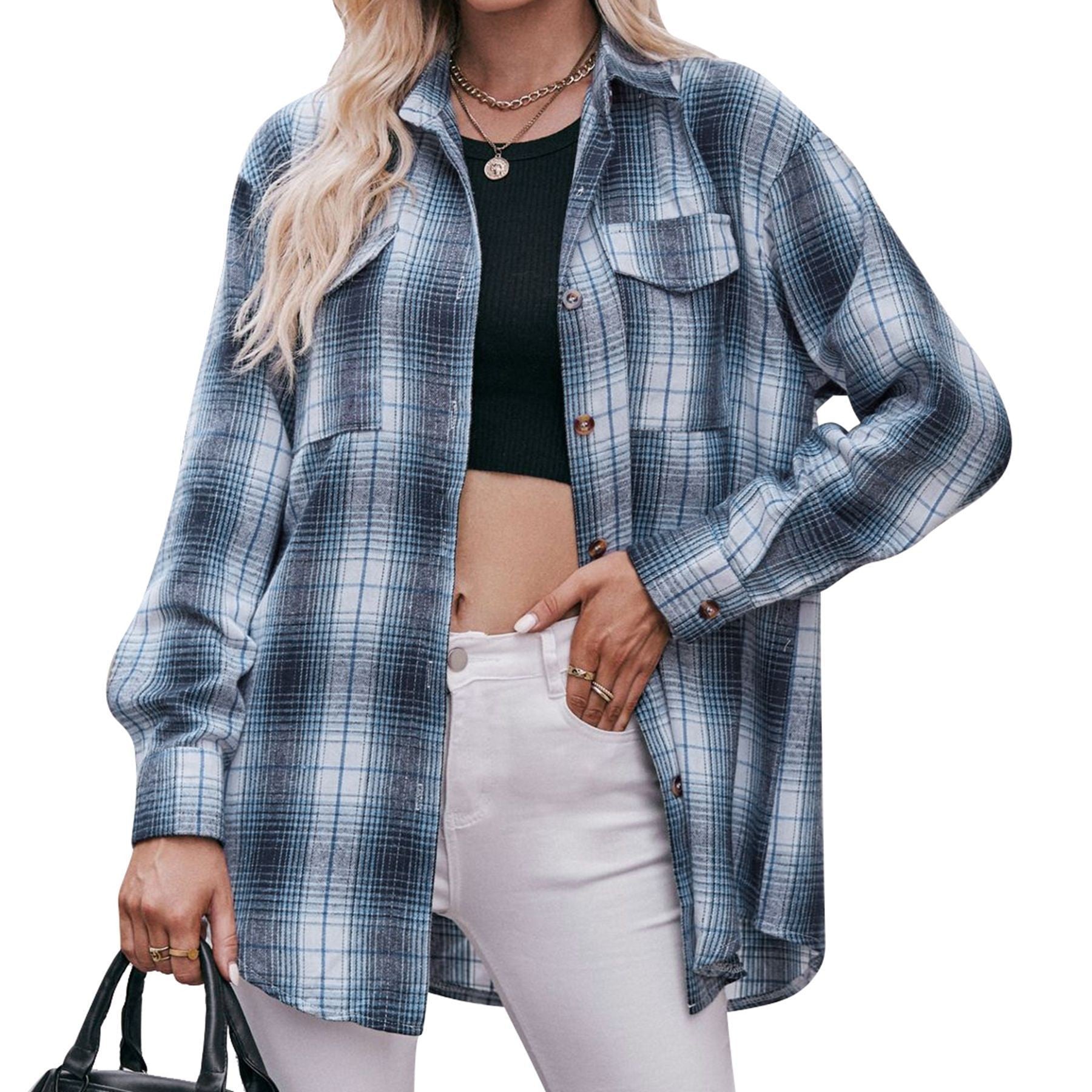Women's Color Block Plaid Button-Up Shirt