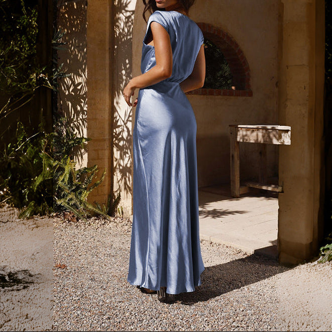 Satin V Neck Mermaid Maxi Party Dress